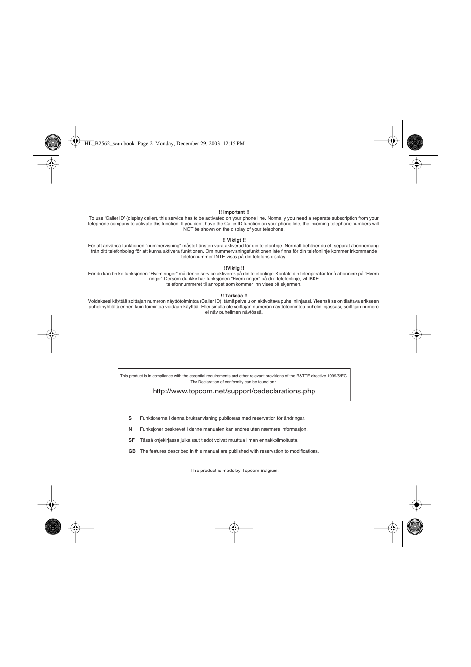 Topcom BUTLER 2562 User Manual | Page 2 / 144