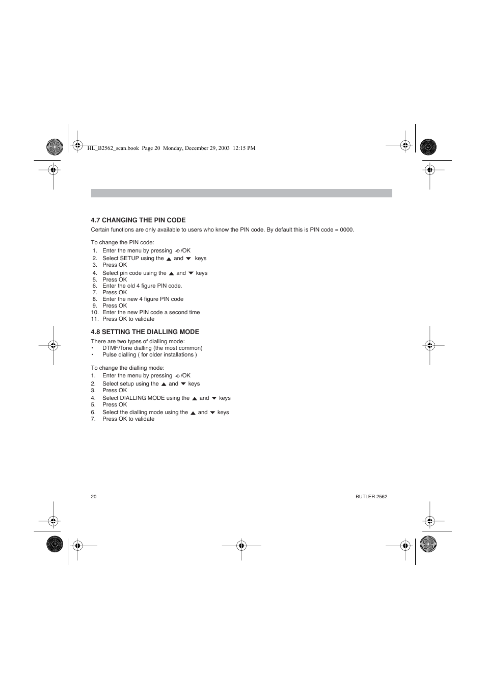 Topcom BUTLER 2562 User Manual | Page 20 / 144