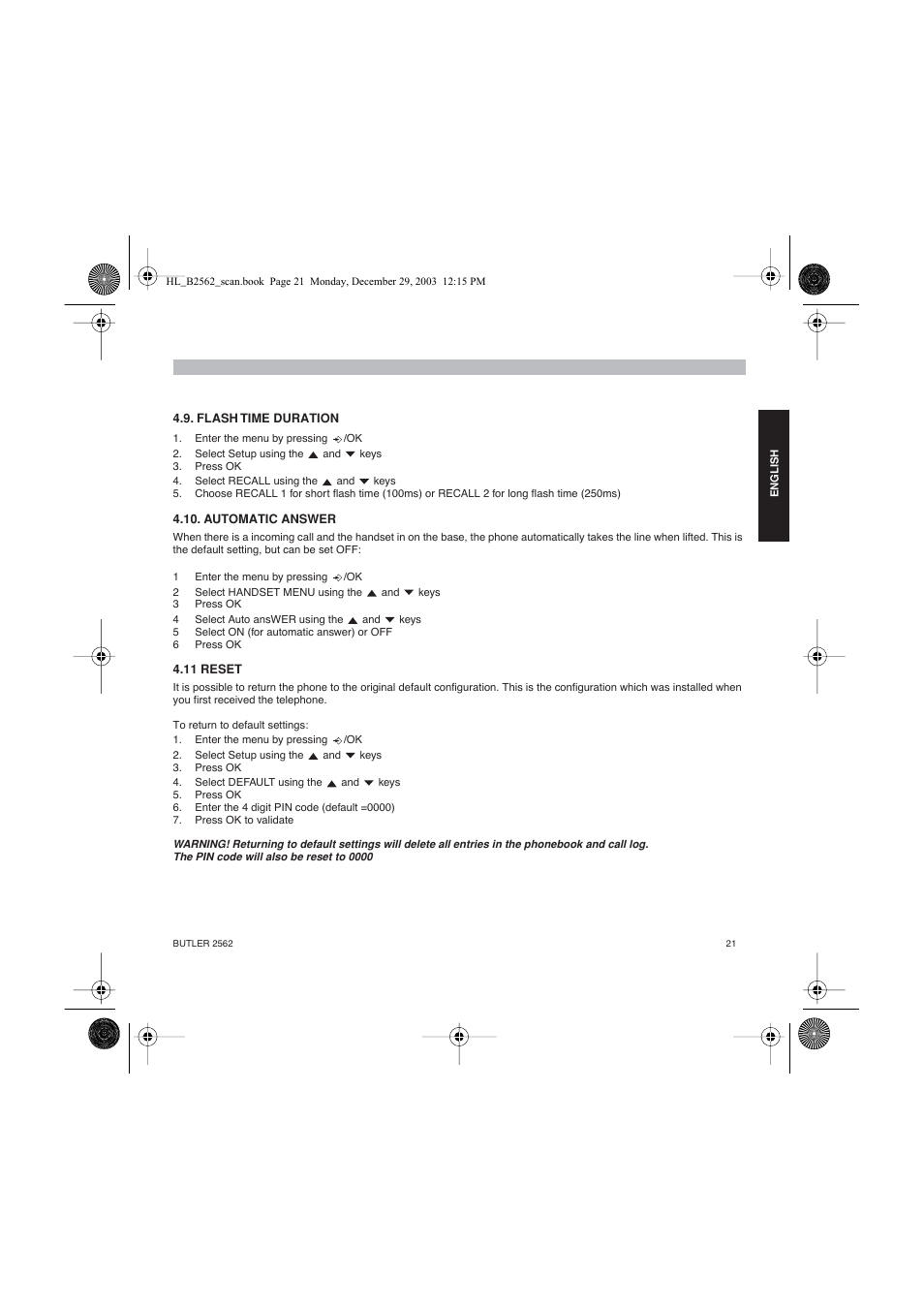 Topcom BUTLER 2562 User Manual | Page 21 / 144