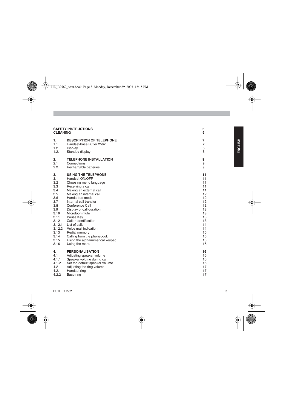 Topcom BUTLER 2562 User Manual | Page 3 / 144