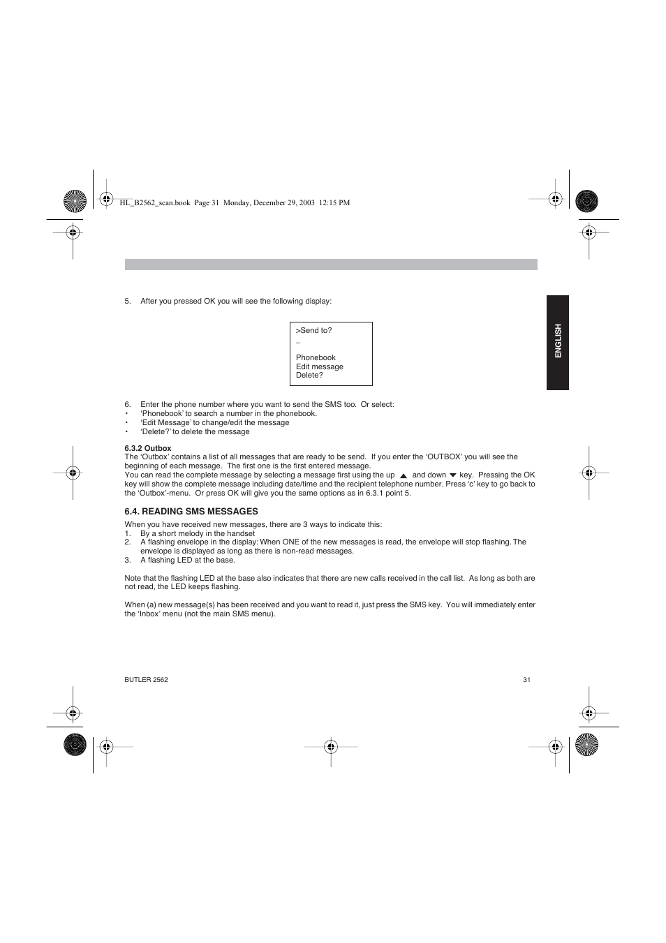 Topcom BUTLER 2562 User Manual | Page 31 / 144