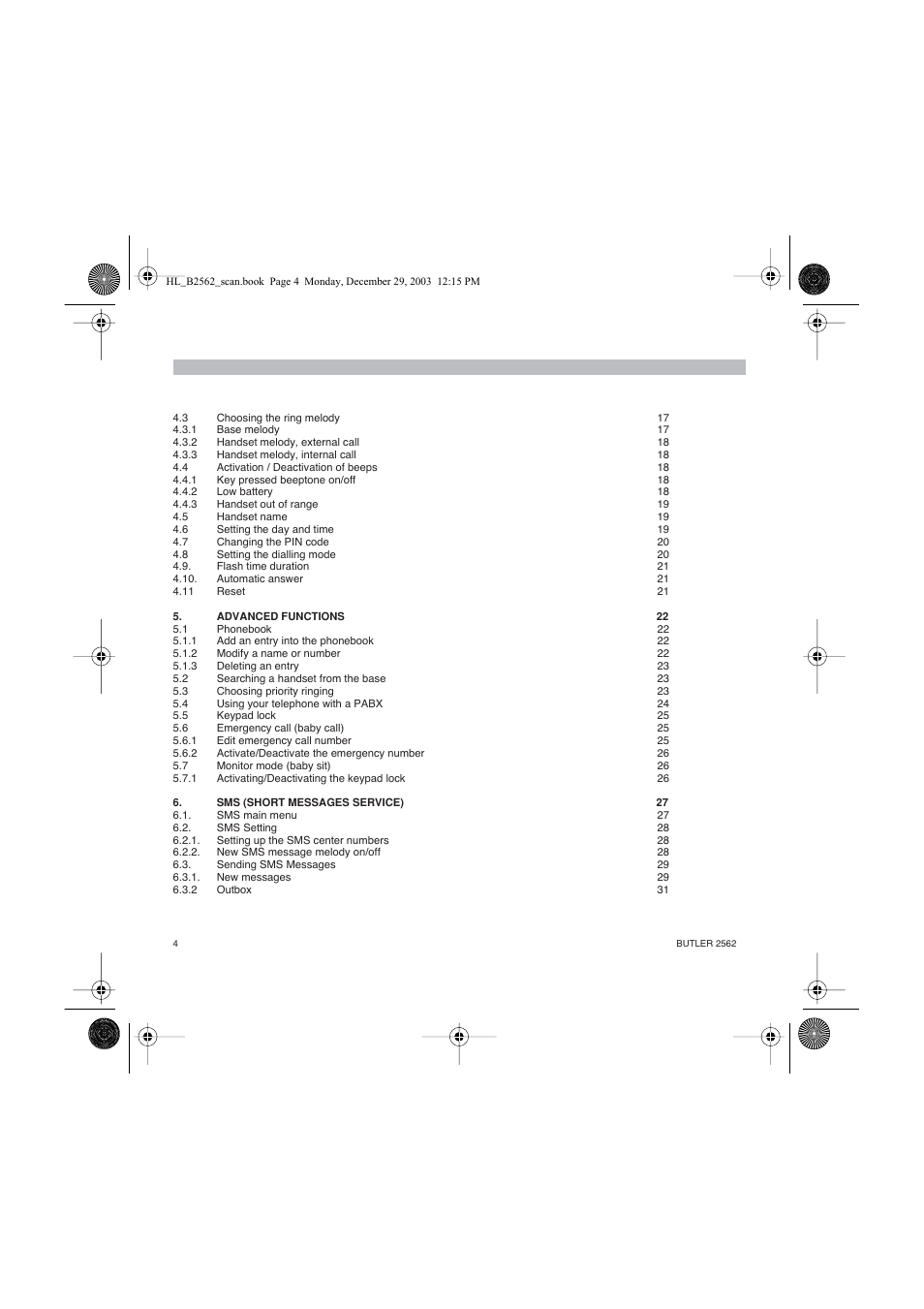 Topcom BUTLER 2562 User Manual | Page 4 / 144