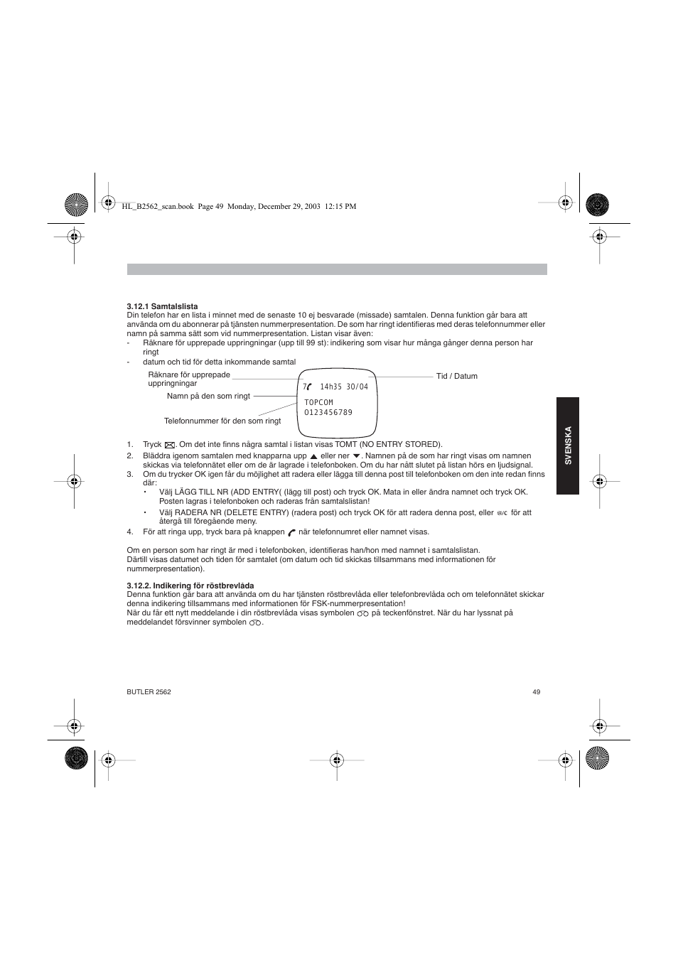 Topcom BUTLER 2562 User Manual | Page 49 / 144