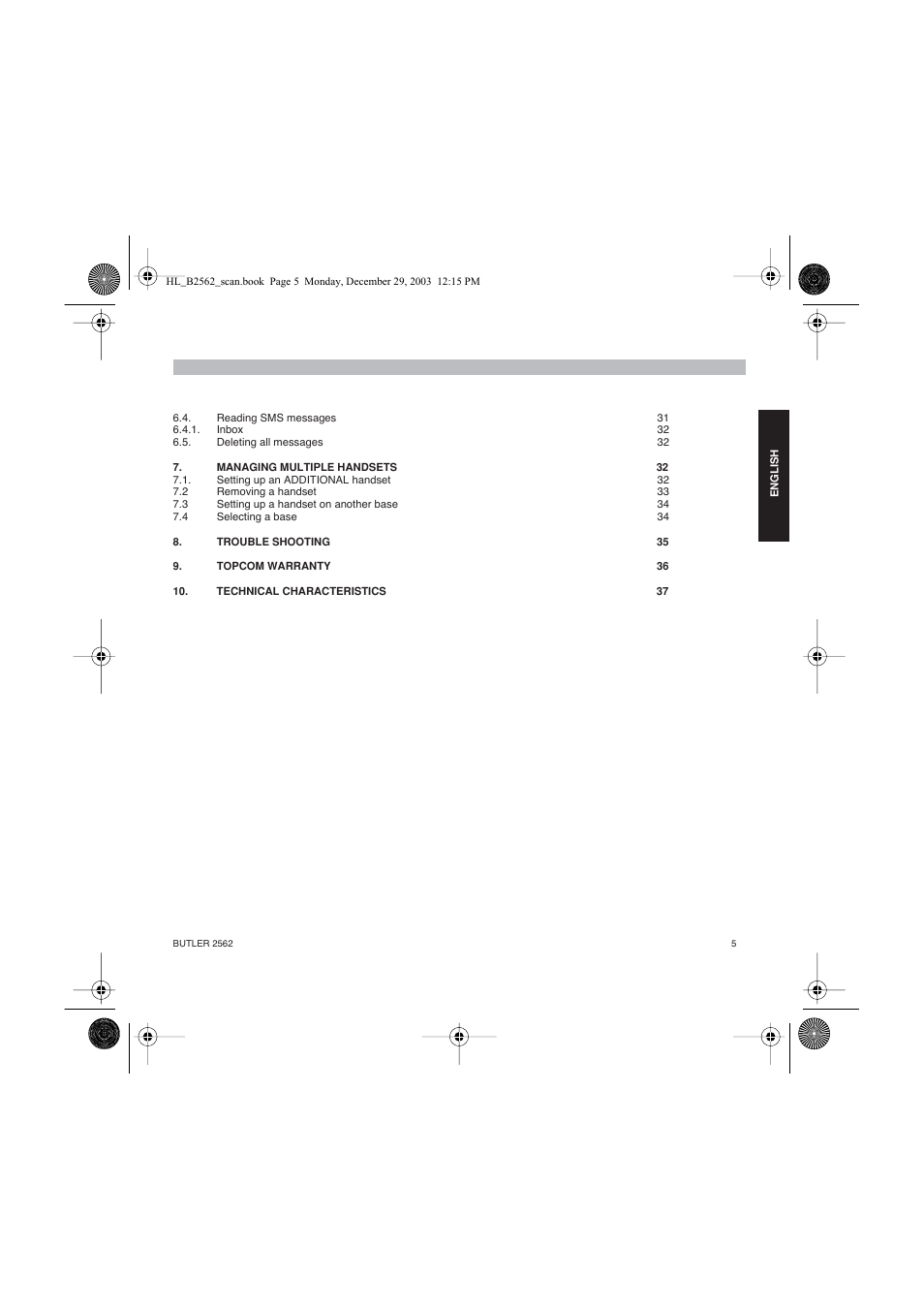 Topcom BUTLER 2562 User Manual | Page 5 / 144