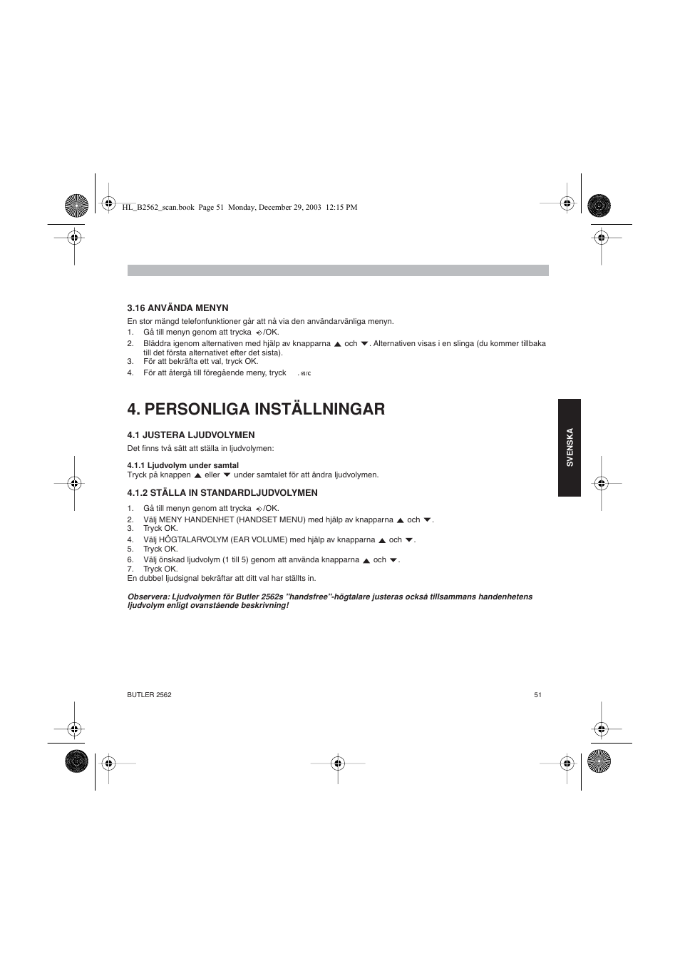 Personliga inställningar | Topcom BUTLER 2562 User Manual | Page 51 / 144