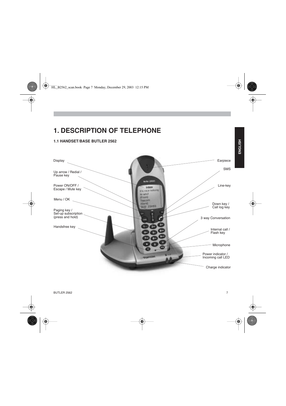 Description of telephone | Topcom BUTLER 2562 User Manual | Page 7 / 144