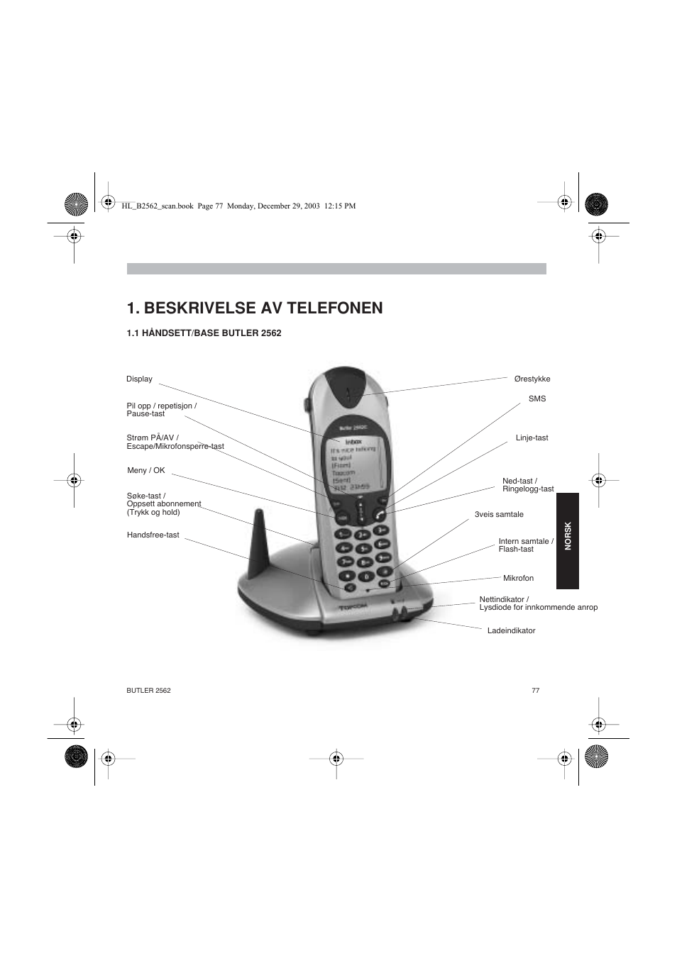 Beskrivelse av telefonen | Topcom BUTLER 2562 User Manual | Page 77 / 144