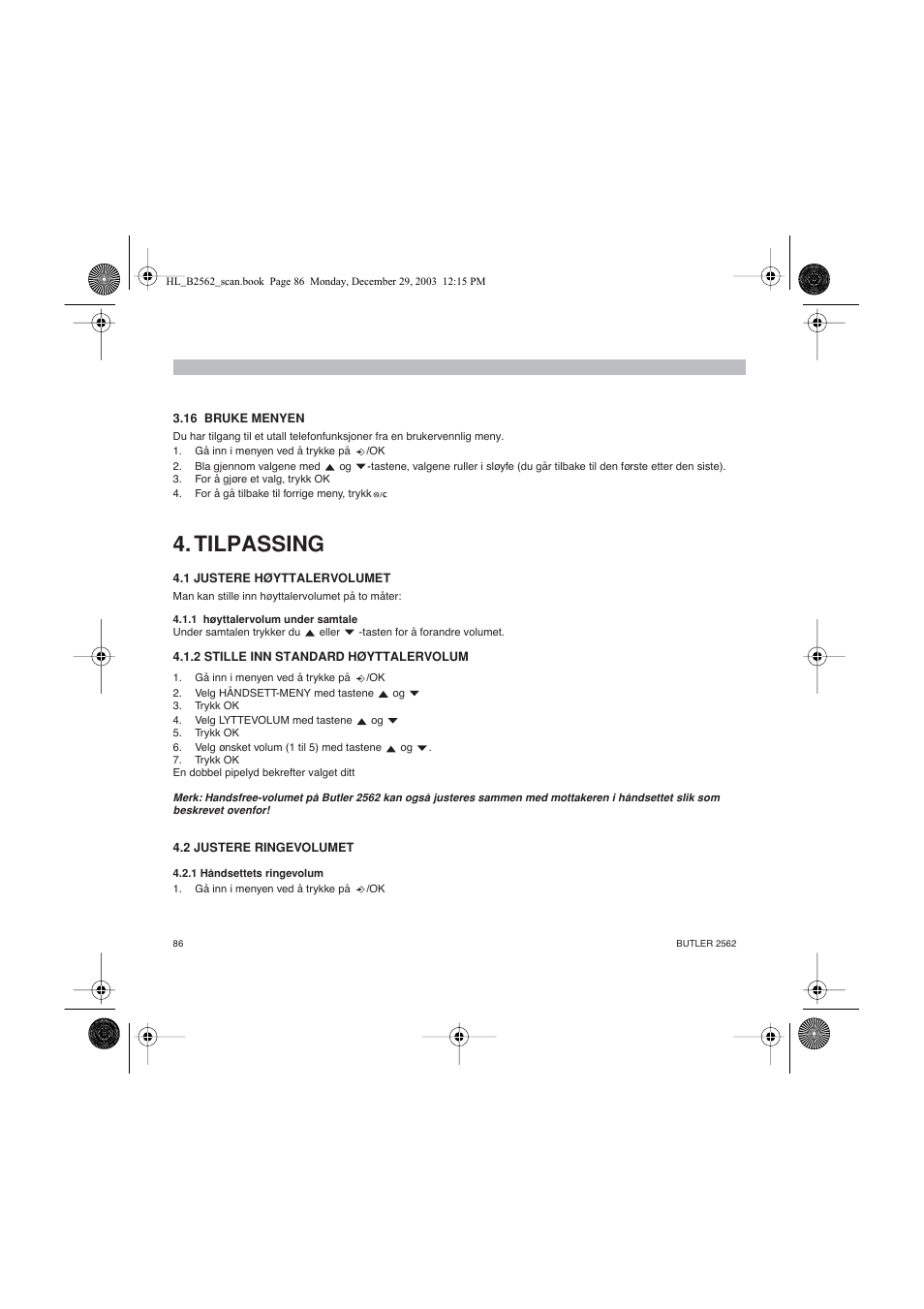 Tilpassing | Topcom BUTLER 2562 User Manual | Page 86 / 144