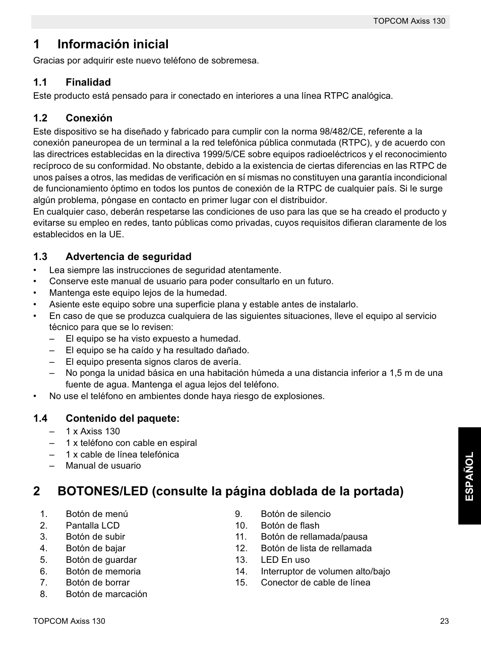 1información inicial | Topcom AXISS 130 User Manual | Page 23 / 76