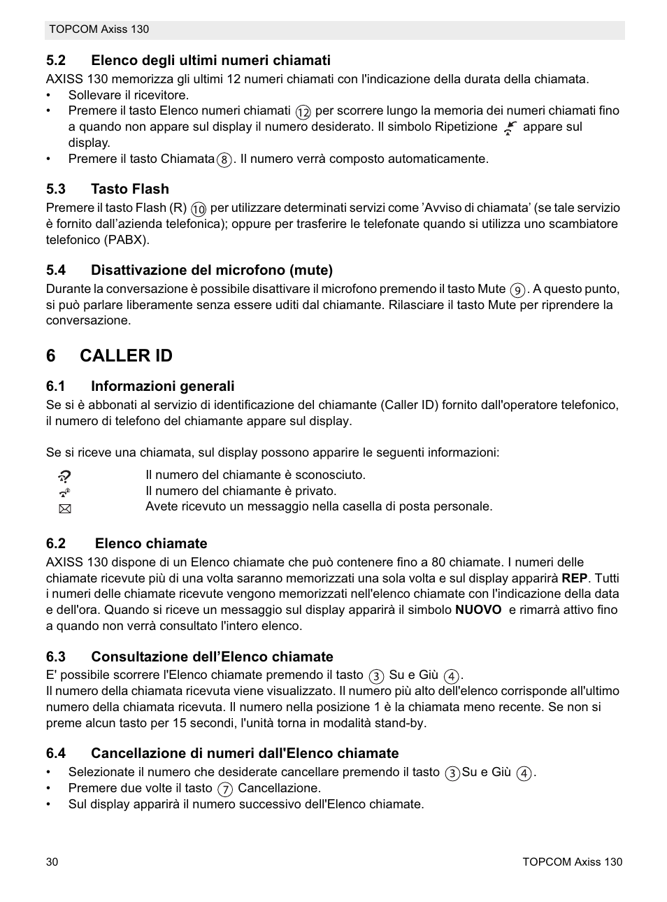 6caller id | Topcom AXISS 130 User Manual | Page 30 / 76