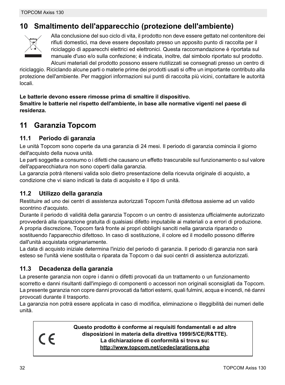 11 garanzia topcom | Topcom AXISS 130 User Manual | Page 32 / 76