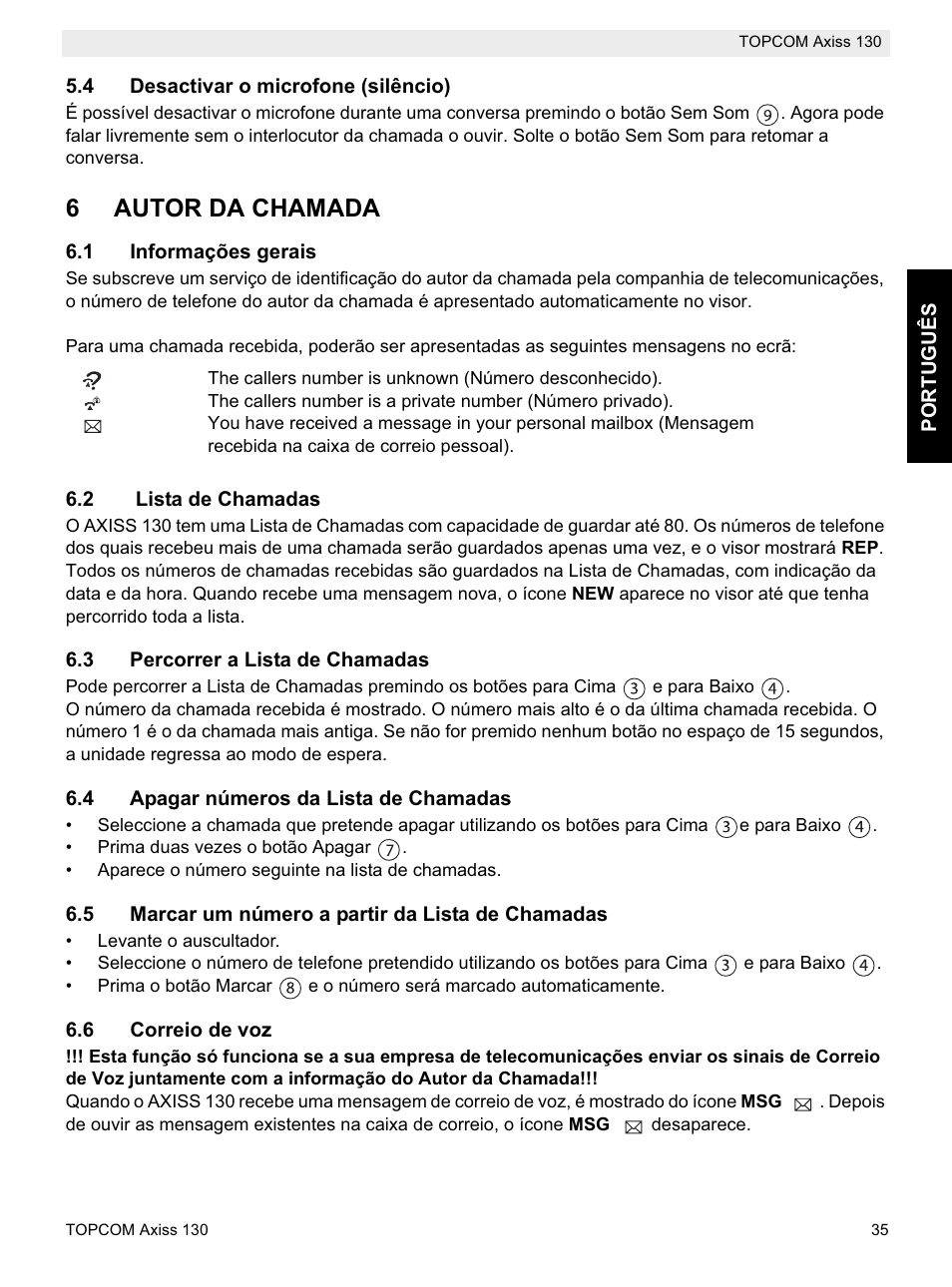 6autor da chamada | Topcom AXISS 130 User Manual | Page 35 / 76