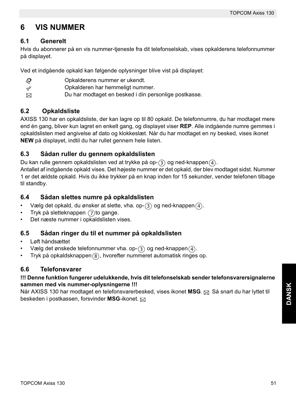 6vis nummer | Topcom AXISS 130 User Manual | Page 51 / 76