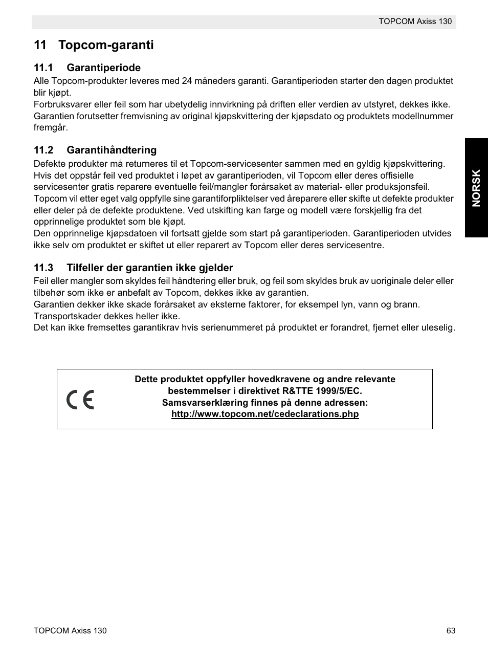 11 topcom-garanti | Topcom AXISS 130 User Manual | Page 63 / 76