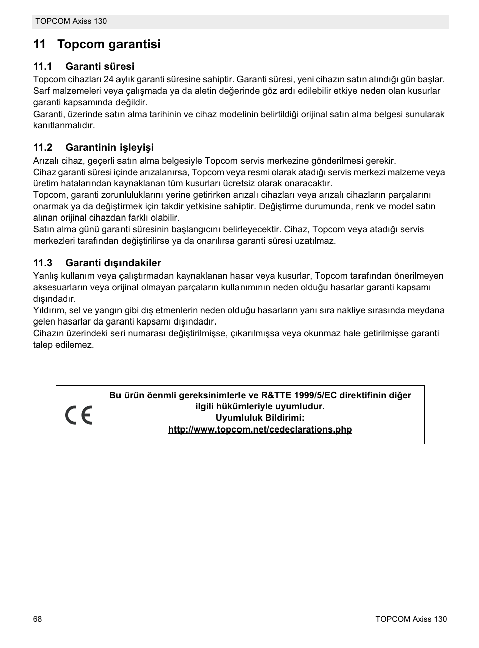 11 topcom garantisi | Topcom AXISS 130 User Manual | Page 68 / 76