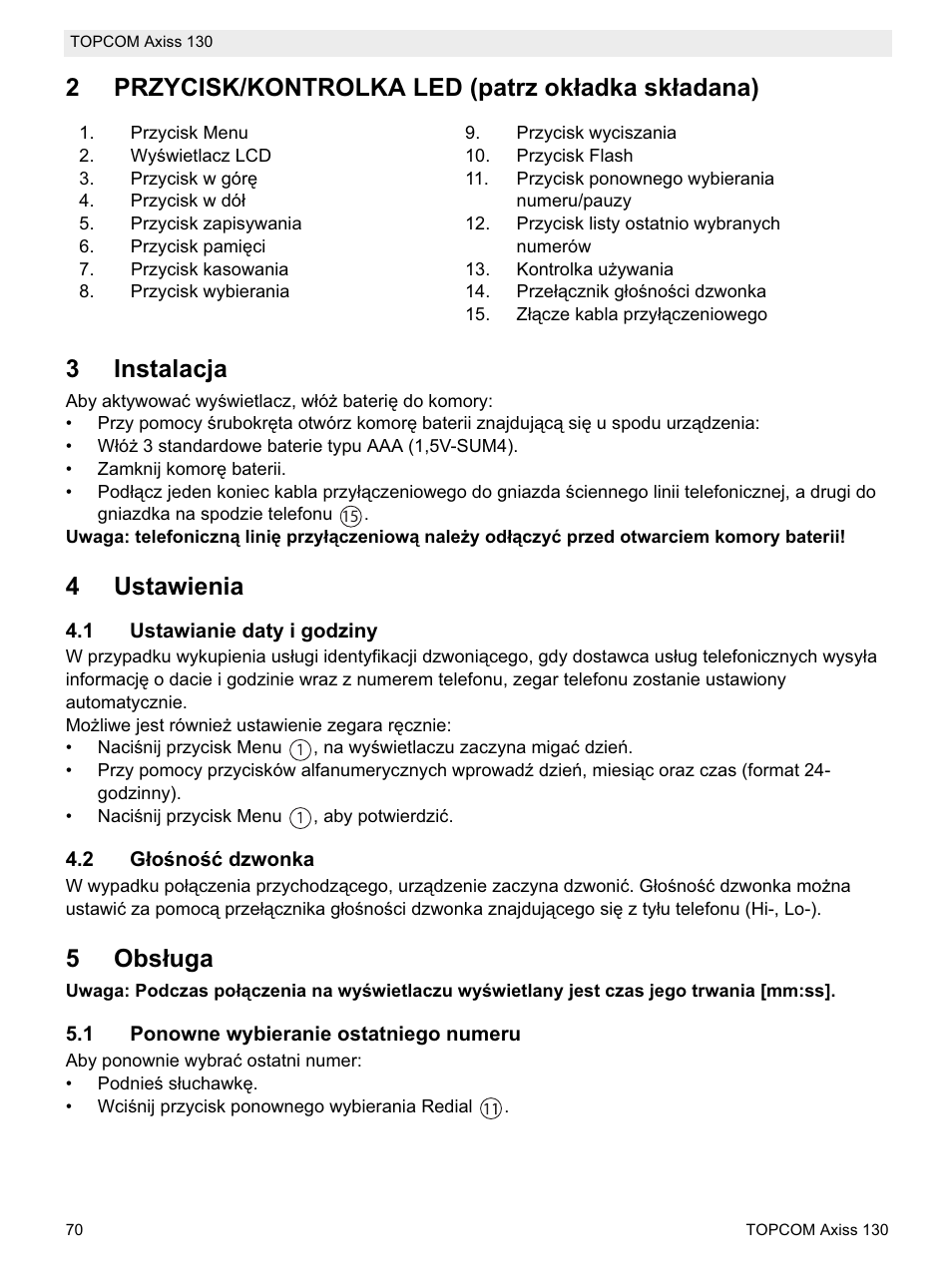 4ustawienia, 5obsáuga | Topcom AXISS 130 User Manual | Page 70 / 76