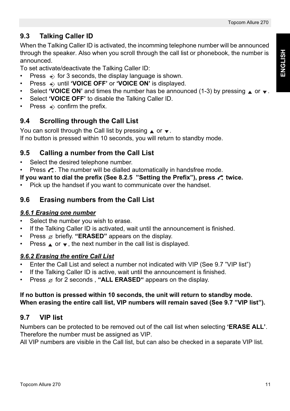 Topcom ALLURE 270 User Manual | Page 11 / 88