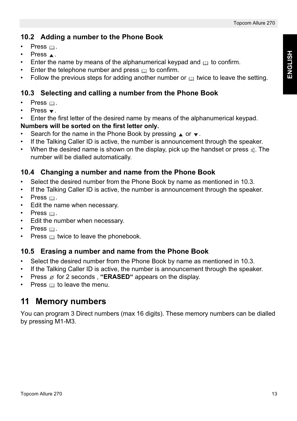 Topcom ALLURE 270 User Manual | Page 13 / 88