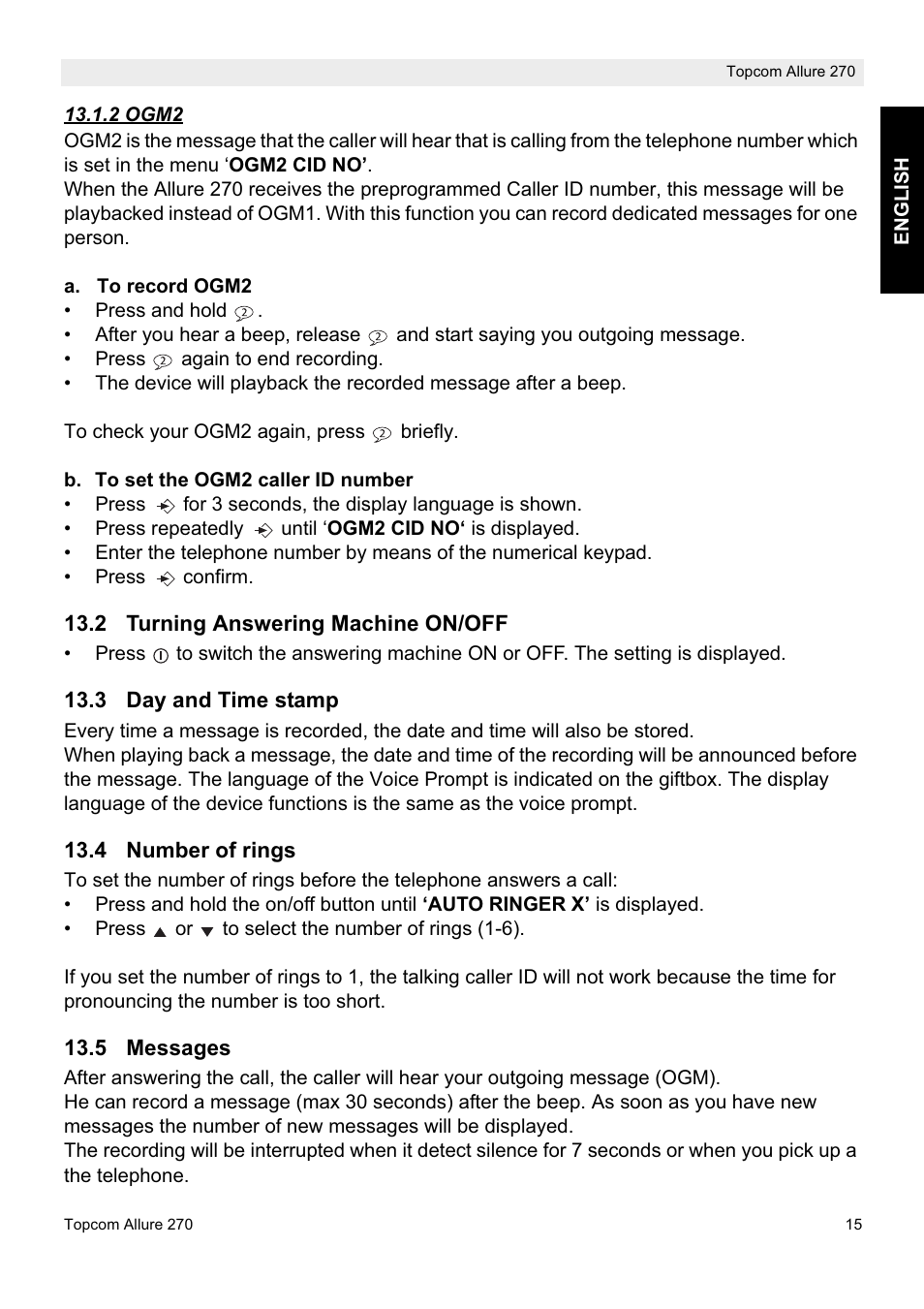 Topcom ALLURE 270 User Manual | Page 15 / 88