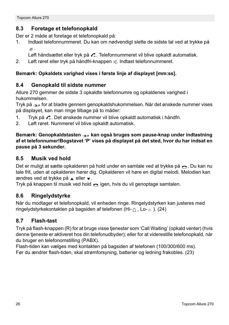 Topcom ALLURE 270 User Manual | Page 26 / 88