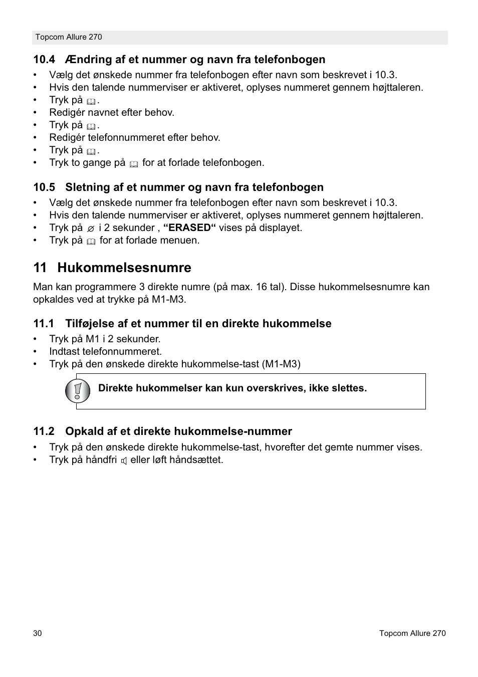 11 hukommelsesnumre | Topcom ALLURE 270 User Manual | Page 30 / 88