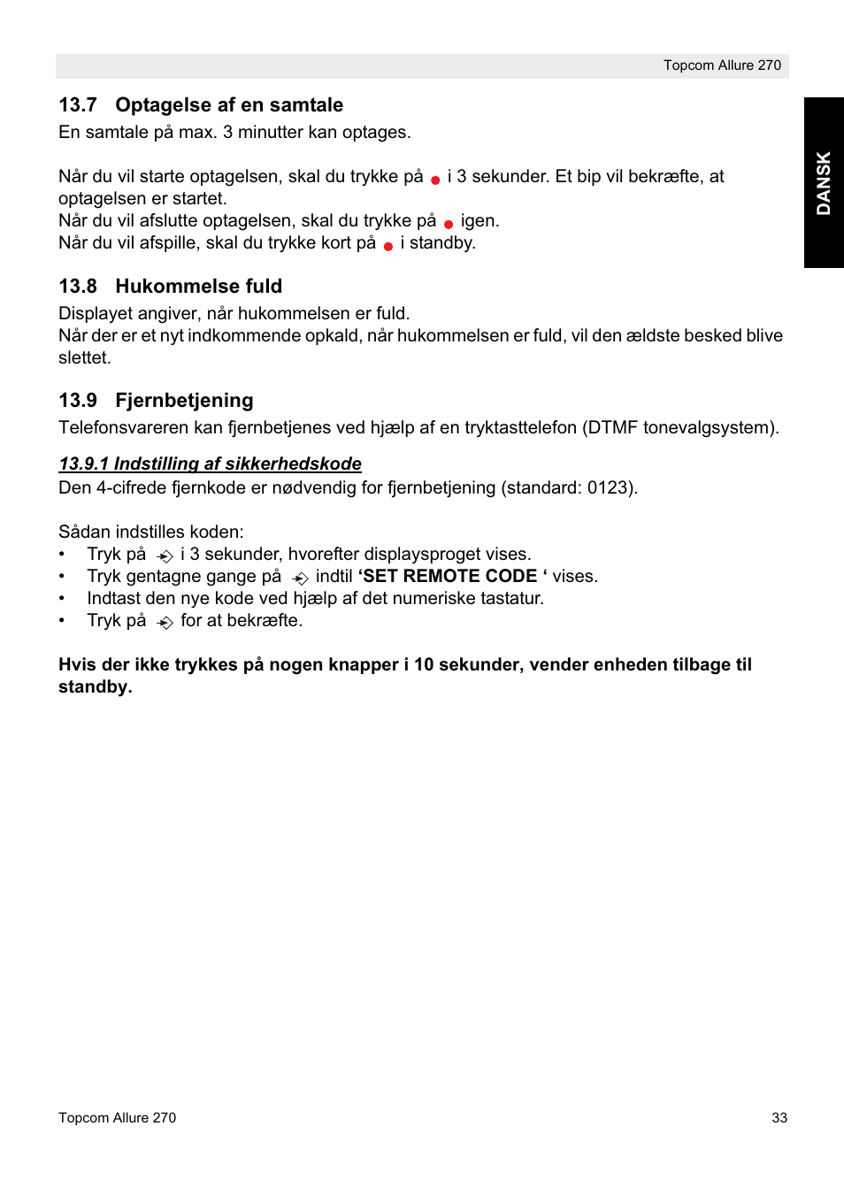 Topcom ALLURE 270 User Manual | Page 33 / 88