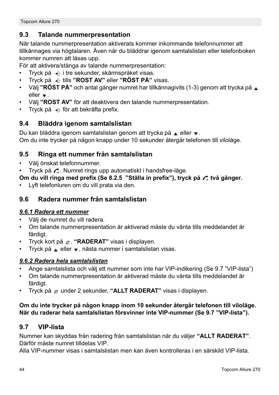 Topcom ALLURE 270 User Manual | Page 44 / 88