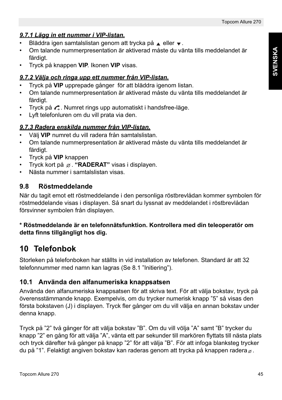 10 telefonbok | Topcom ALLURE 270 User Manual | Page 45 / 88