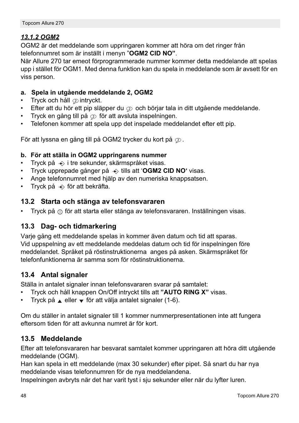 Topcom ALLURE 270 User Manual | Page 48 / 88