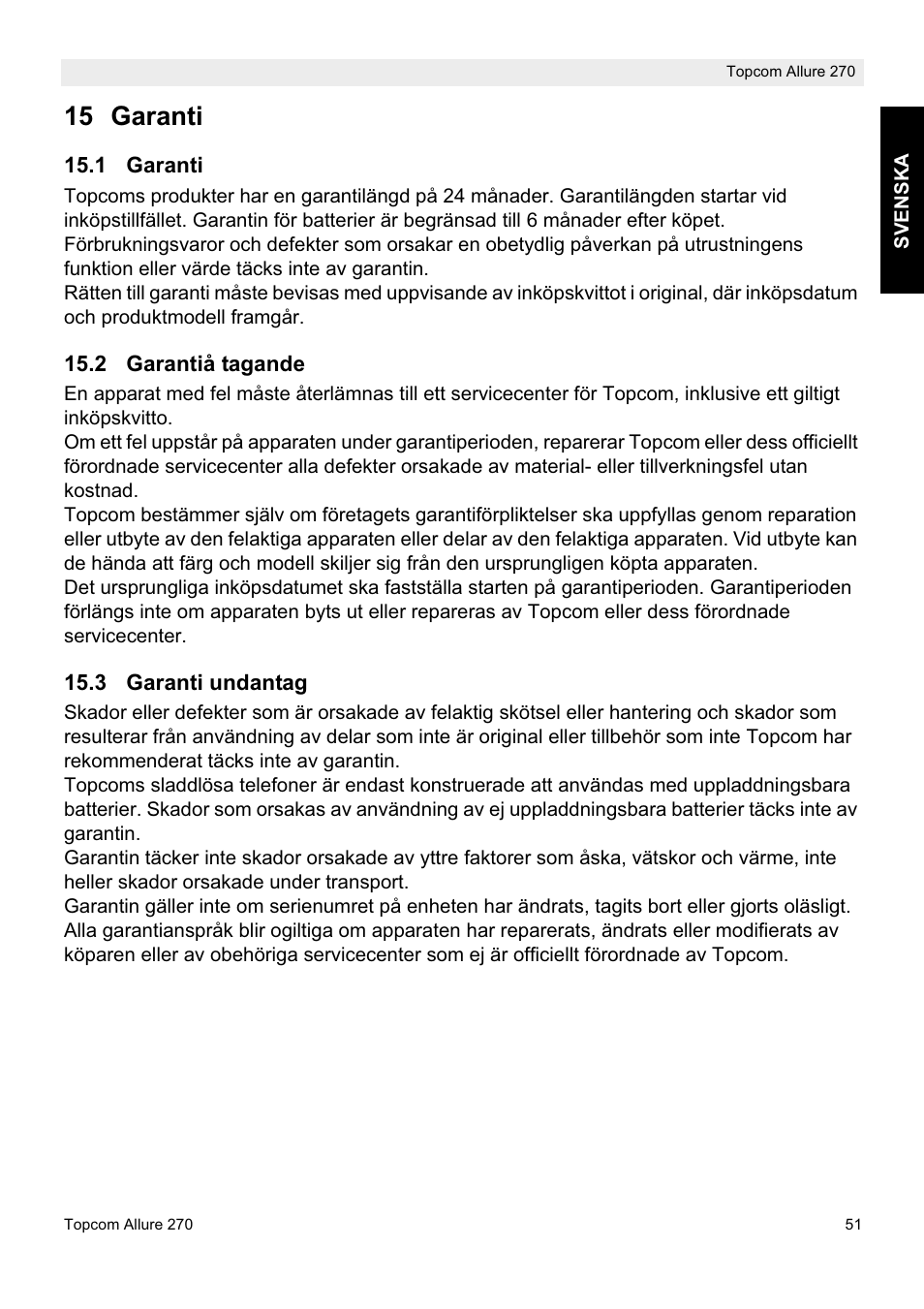 15 garanti | Topcom ALLURE 270 User Manual | Page 51 / 88