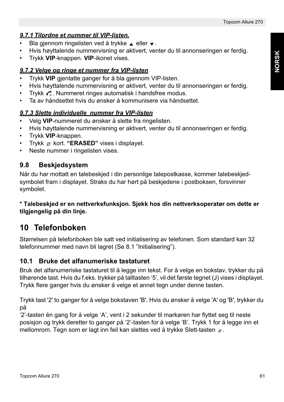 10 telefonboken | Topcom ALLURE 270 User Manual | Page 61 / 88