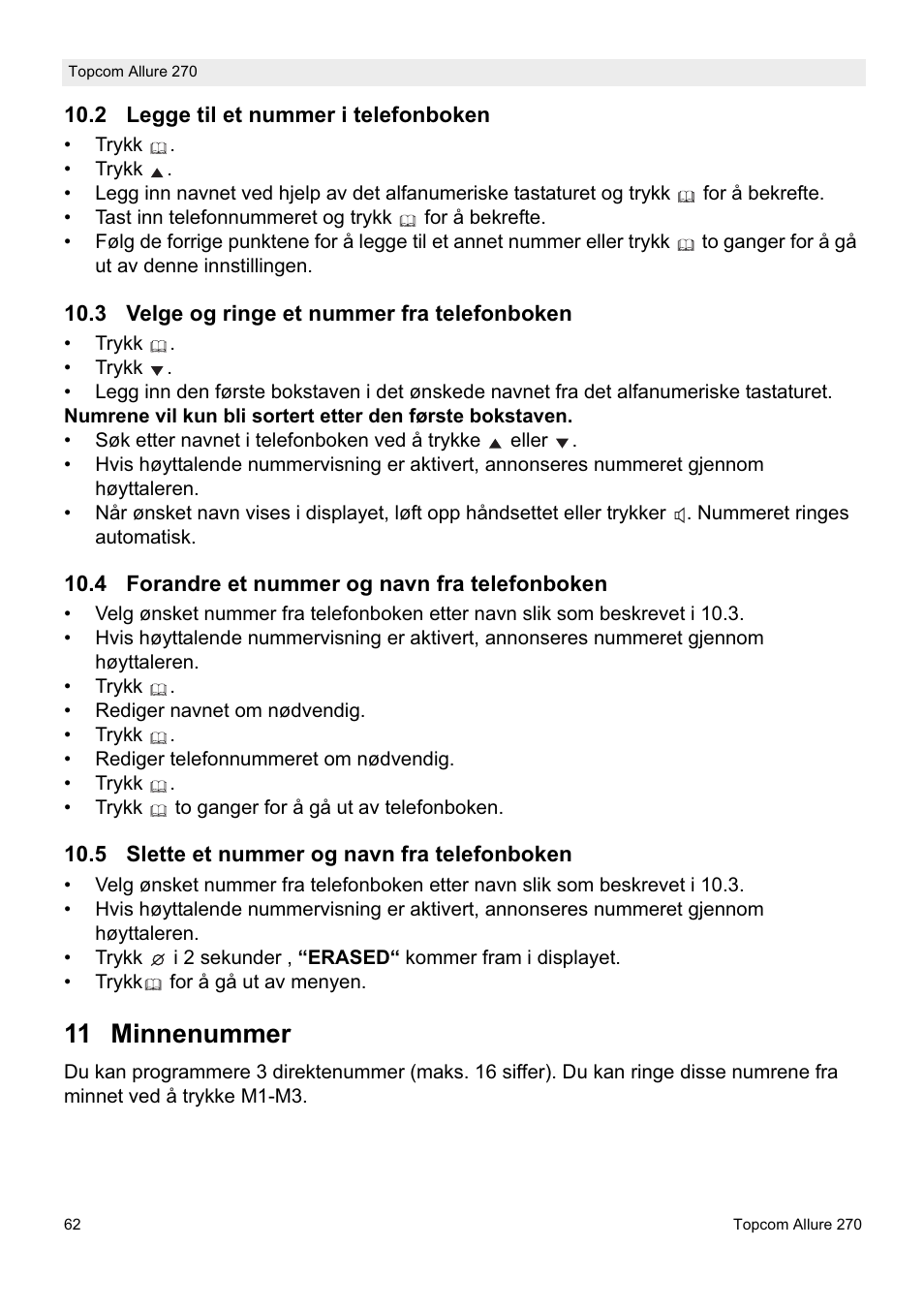 11 minnenummer | Topcom ALLURE 270 User Manual | Page 62 / 88