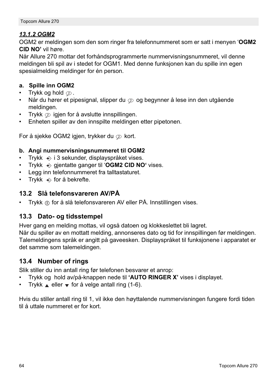 Topcom ALLURE 270 User Manual | Page 64 / 88