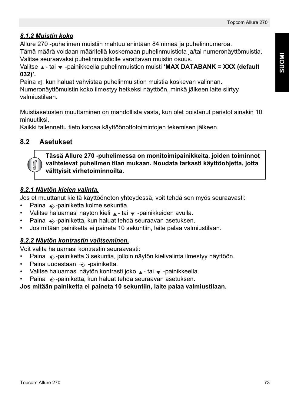 Topcom ALLURE 270 User Manual | Page 73 / 88