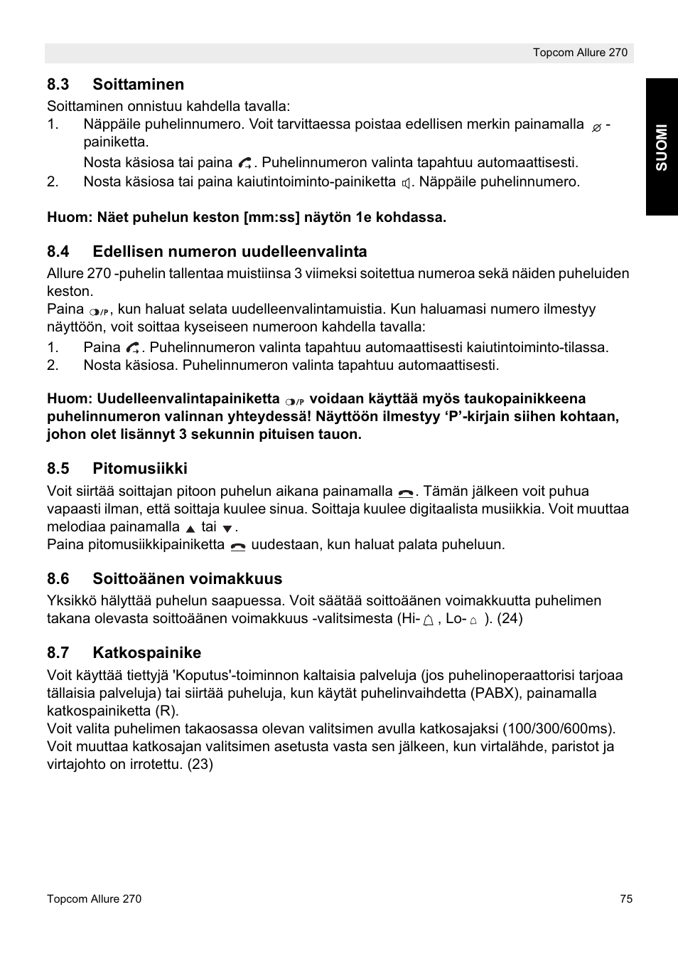 Topcom ALLURE 270 User Manual | Page 75 / 88
