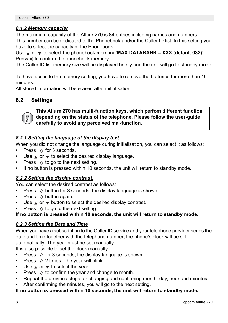 Topcom ALLURE 270 User Manual | Page 8 / 88
