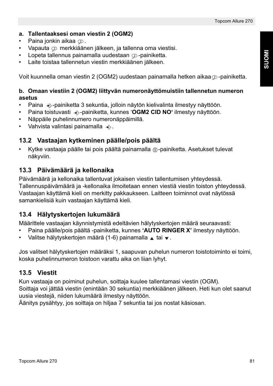 Topcom ALLURE 270 User Manual | Page 81 / 88