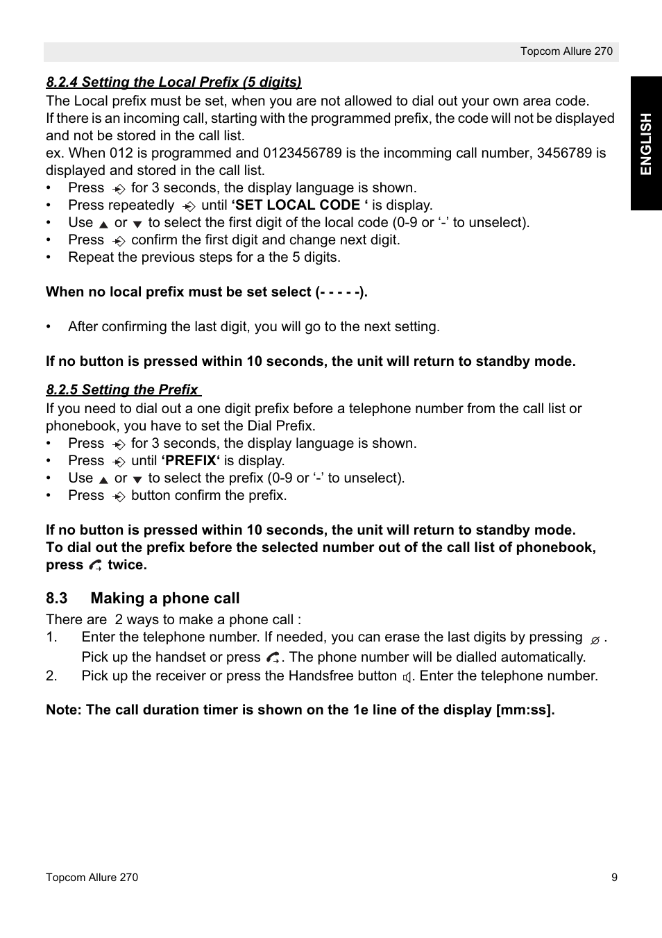 Topcom ALLURE 270 User Manual | Page 9 / 88