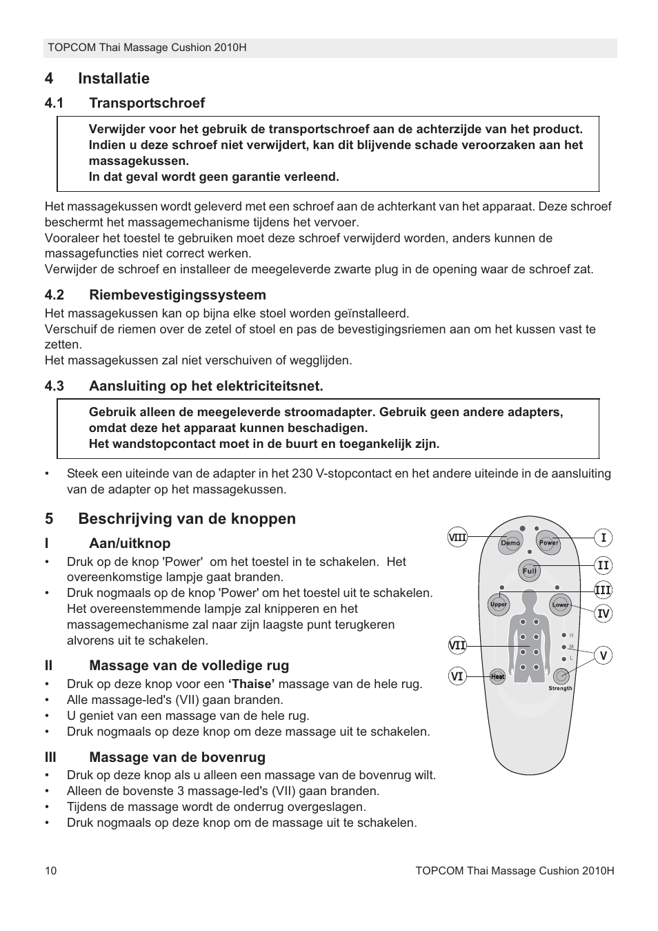 4installatie, 5beschrijving van de knoppen | Topcom TMC-2010H User Manual | Page 10 / 72