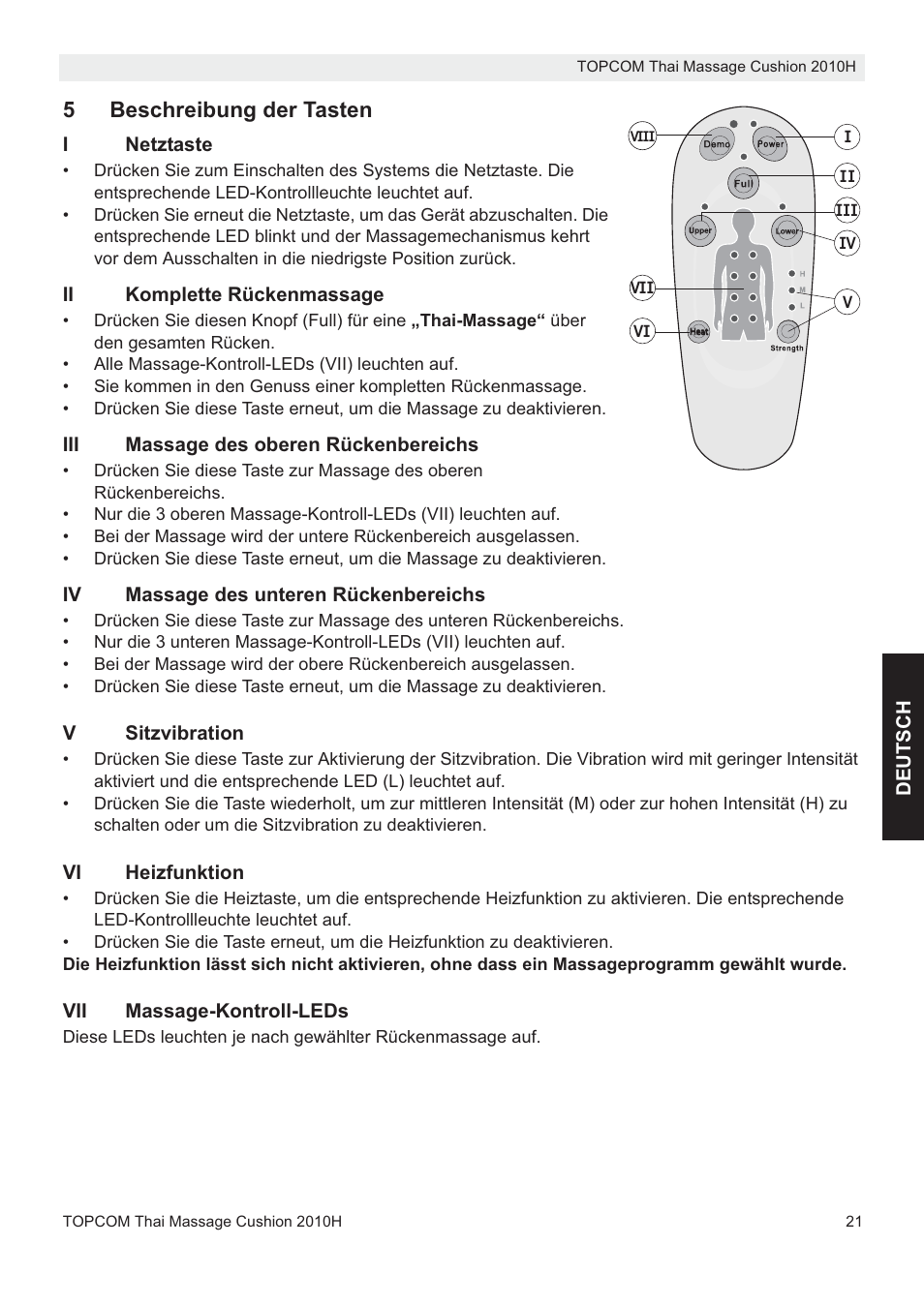 5beschreibung der tasten | Topcom TMC-2010H User Manual | Page 21 / 72