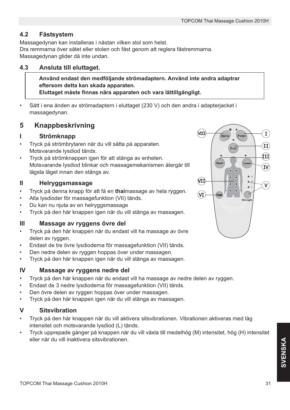 5knappbeskrivning | Topcom TMC-2010H User Manual | Page 31 / 72