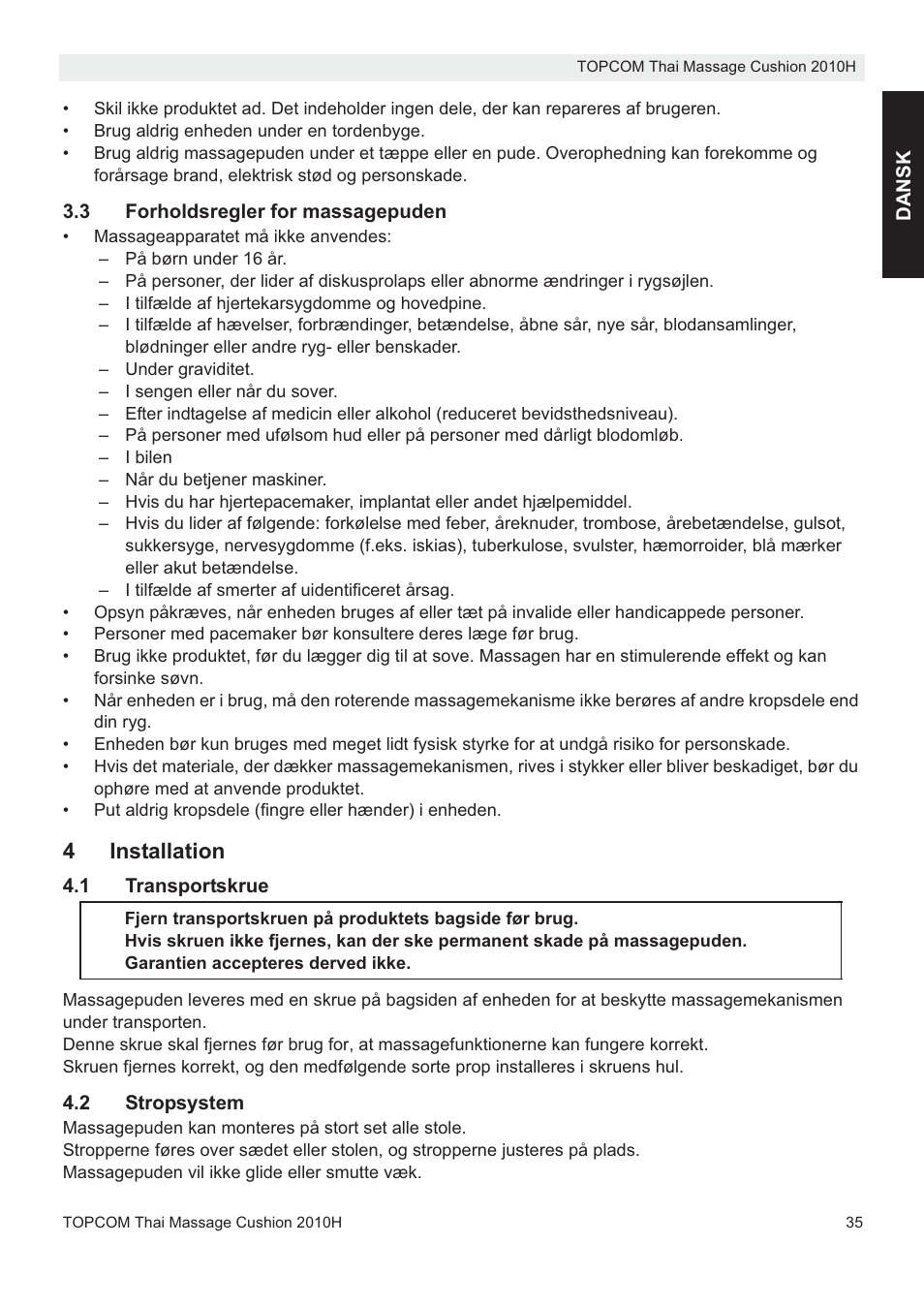 4installation | Topcom TMC-2010H User Manual | Page 35 / 72