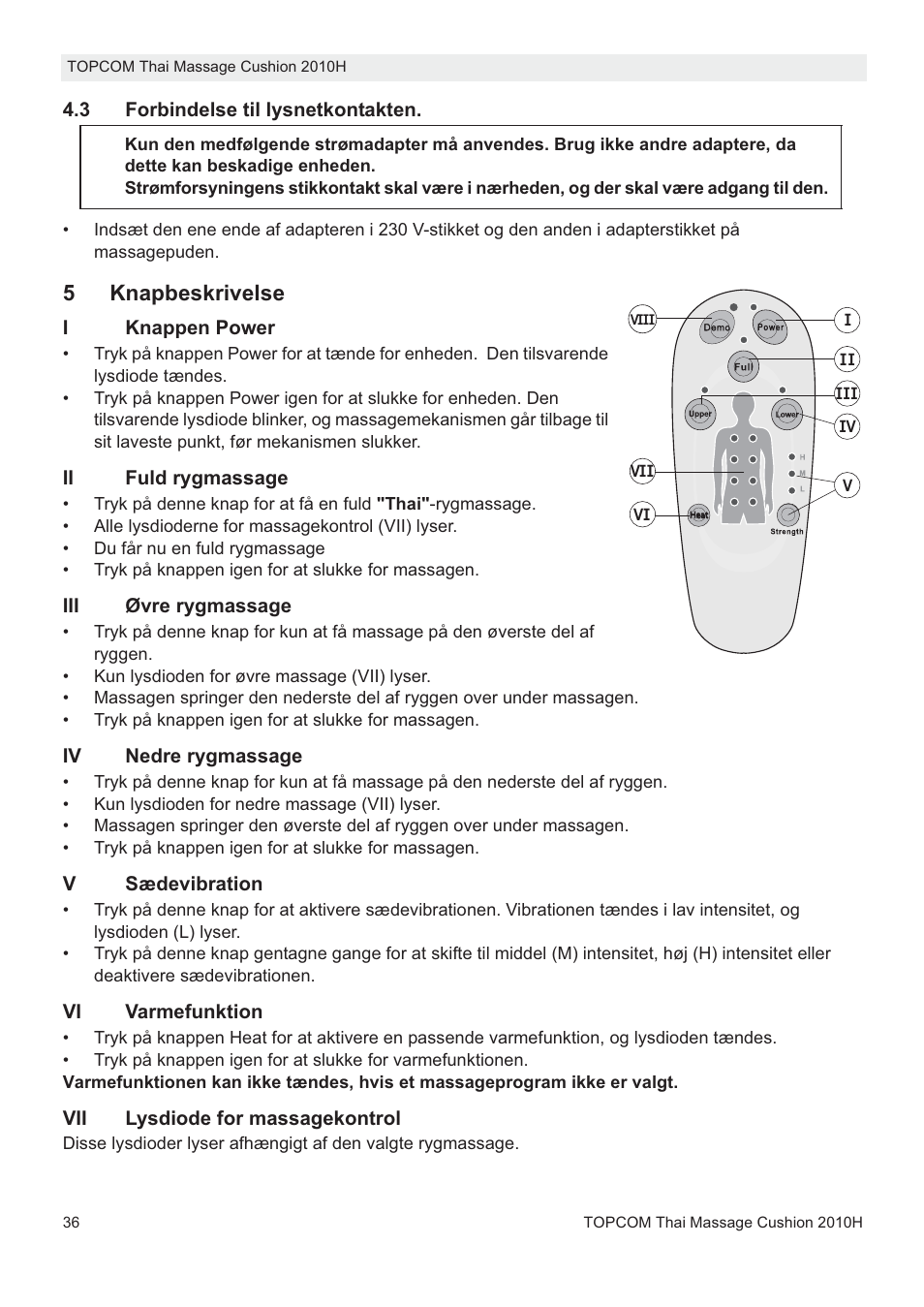 5knapbeskrivelse | Topcom TMC-2010H User Manual | Page 36 / 72