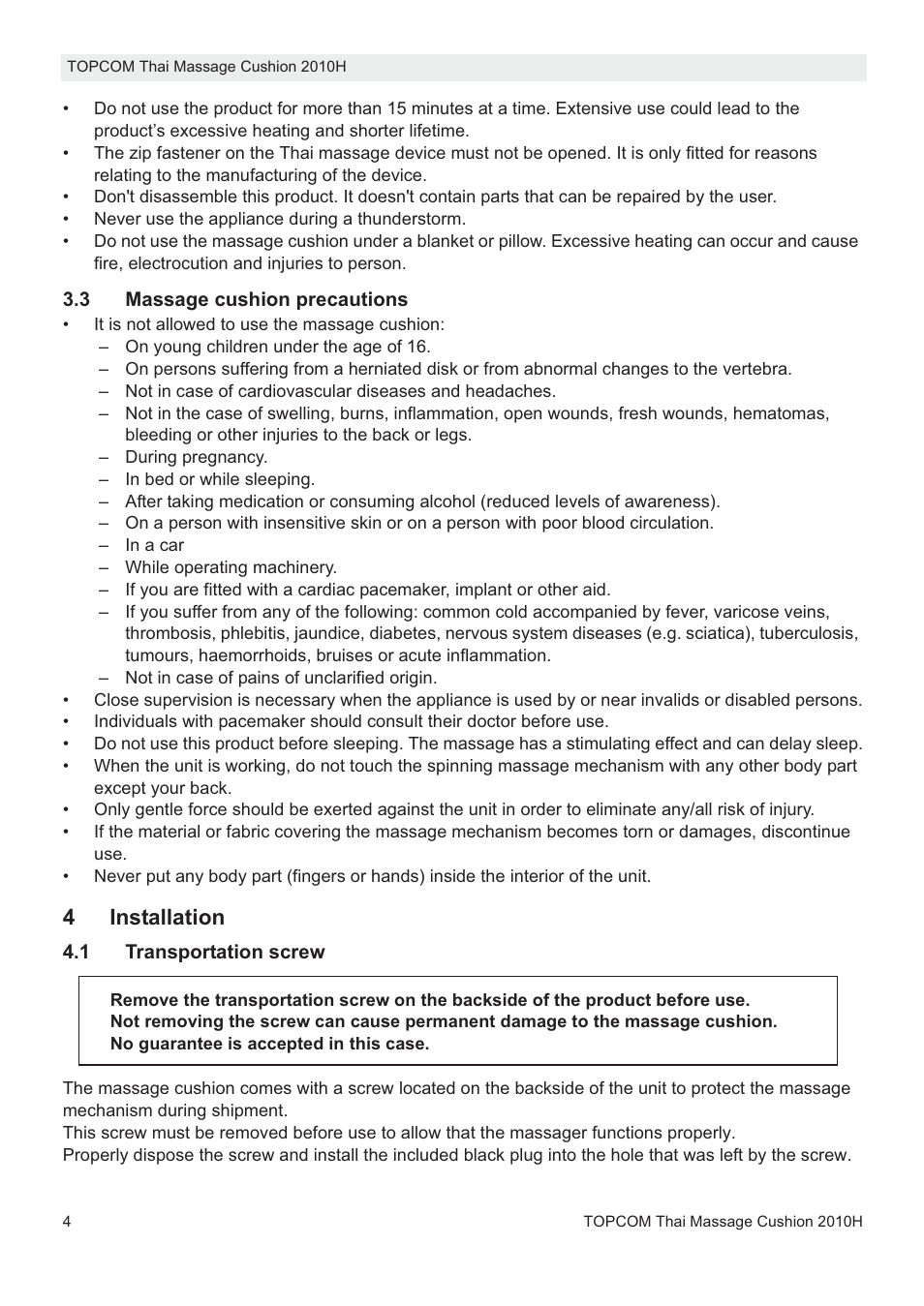 4installation | Topcom TMC-2010H User Manual | Page 4 / 72