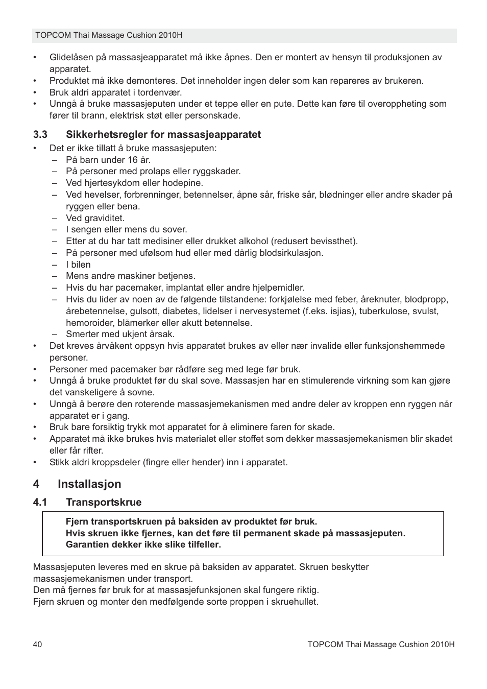 4installasjon | Topcom TMC-2010H User Manual | Page 40 / 72