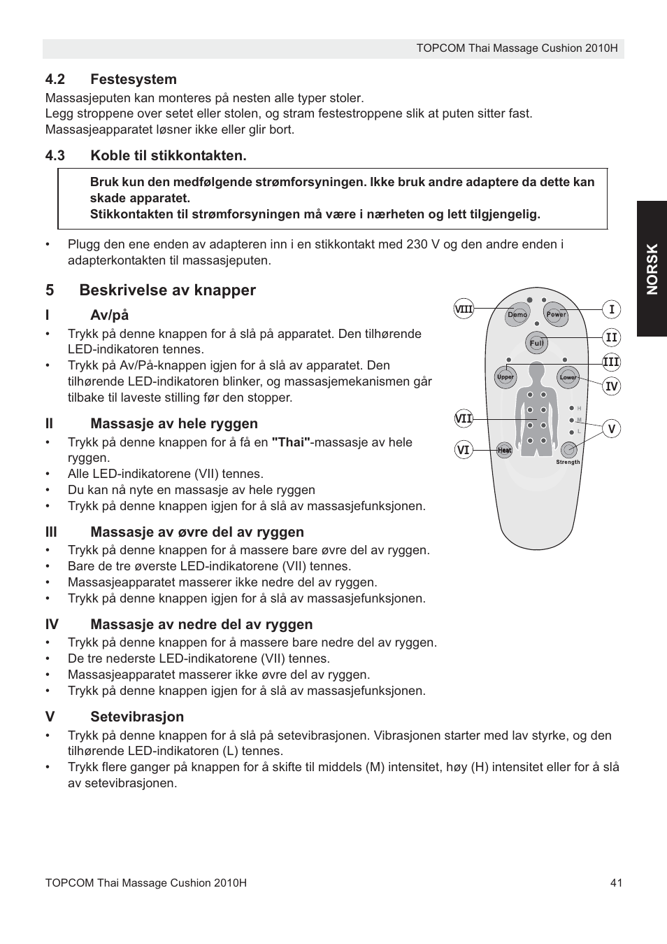 5beskrivelse av knapper | Topcom TMC-2010H User Manual | Page 41 / 72