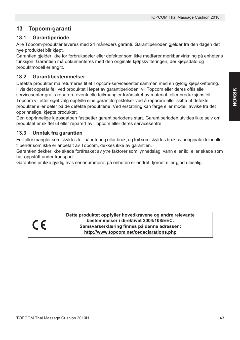 Topcom TMC-2010H User Manual | Page 43 / 72