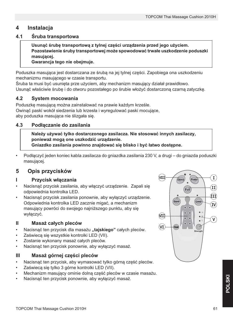 4instalacja, 5opis przycisków | Topcom TMC-2010H User Manual | Page 61 / 72