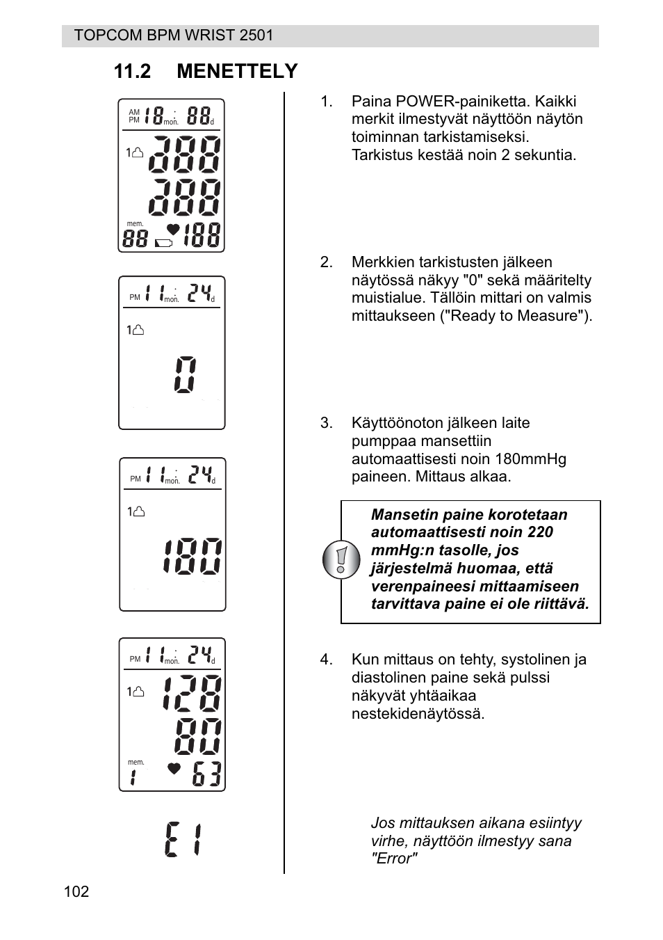 2 menettely | Topcom BPM WRIST 2501 User Manual | Page 102 / 120