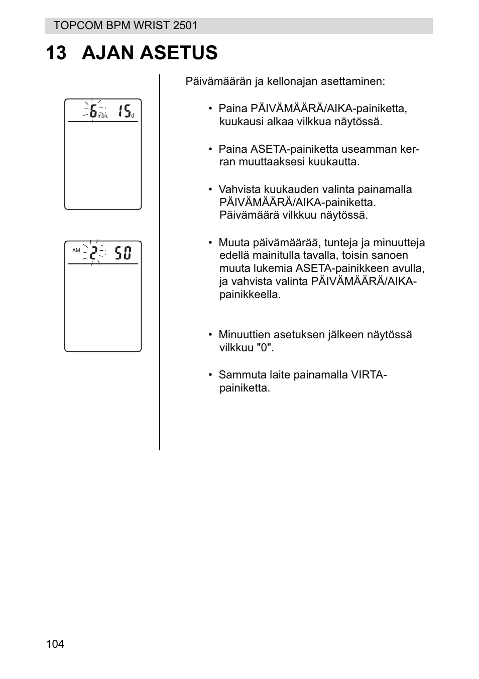 13 ajan asetus | Topcom BPM WRIST 2501 User Manual | Page 104 / 120